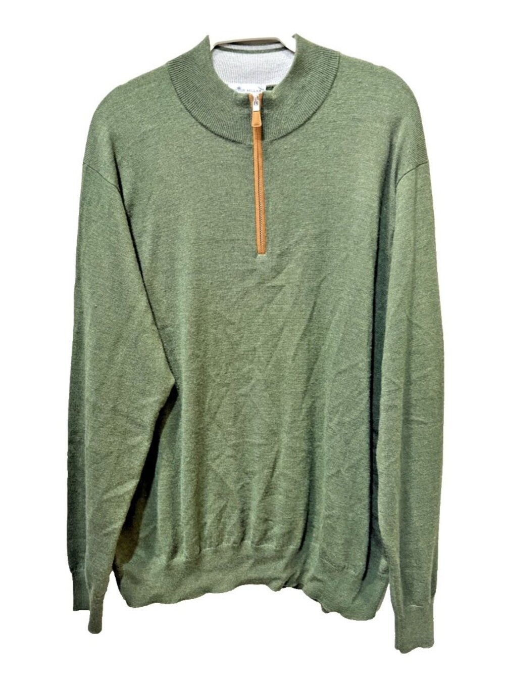 Peter Millar Merino Wool Silk Quarter Zip Sweater Mens XXL Olive Green Mock Neck